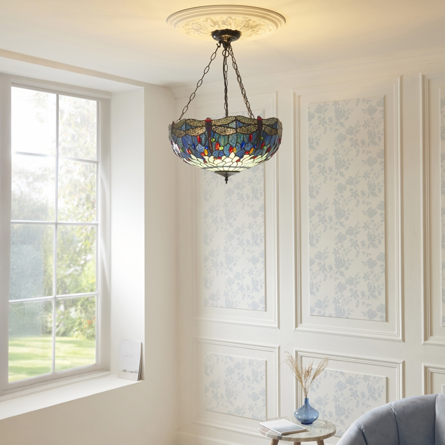 Endon 112250 - Luster na lancu Tiffany DRAGONFLY 3xE27/60W/230V prečnik 50 cm