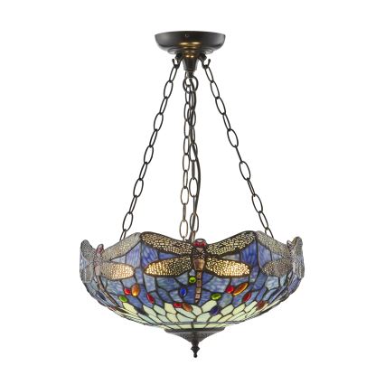 Endon 112250 - Luster na lancu Tiffany DRAGONFLY 3xE27/60W/230V prečnik 50 cm