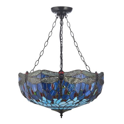 Endon 112250 - Luster na lancu Tiffany DRAGONFLY 3xE27/60W/230V prečnik 50 cm