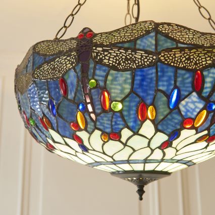 Endon 112250 - Luster na lancu Tiffany DRAGONFLY 3xE27/60W/230V prečnik 50 cm
