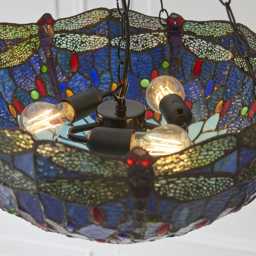 Endon 112250 - Luster na lancu Tiffany DRAGONFLY 3xE27/60W/230V prečnik 50 cm