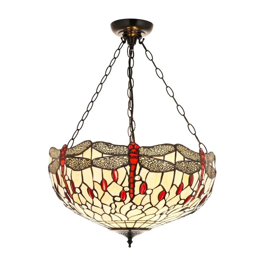Endon 112251 - Luster na lancu Tiffany DRAGONFLY 3xE27/60W/230V prečnika 50 cm