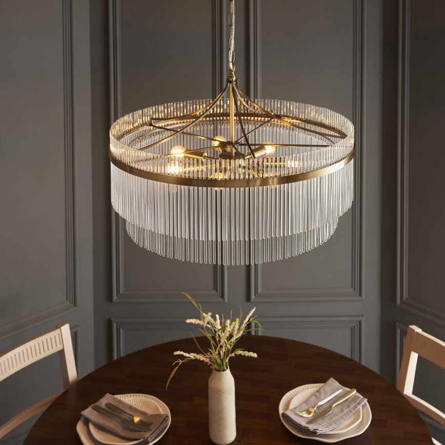 Endon 112574 - Luster na lancu MARIETTA GRAND 7xE14/7W/230V mesing/prozirno