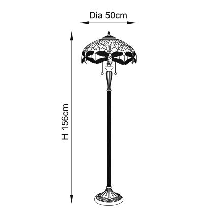 Endon 64069 - Podna lampa Tiffany DRAGONFLY 2xE27/60W/230V prečnik 50 cm