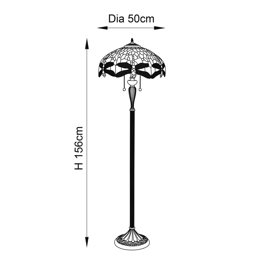 Endon 64070 - Stojeća Tiffany lampa DRAGONFLY 2xE27/60W/230V prečnika 50 cm