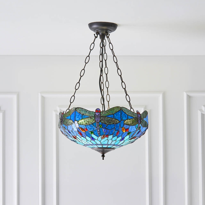 Endon 64075 - Luster na lancu Tiffany DRAGONFLY 3xE27/60W/230V prečnik 41 cm