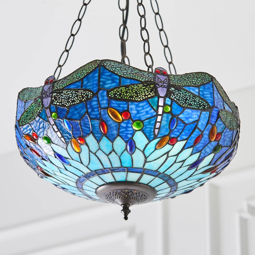 Endon 64075 - Luster na lancu Tiffany DRAGONFLY 3xE27/60W/230V prečnik 41 cm