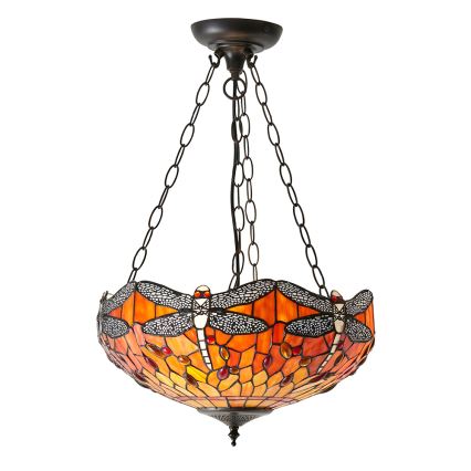 Endon 64076 - Luster na lancu Tiffany DRAGONFLY 3xE27/60W/230V, prečnik 41 cm