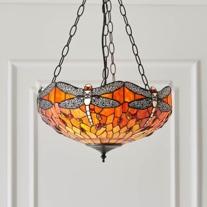 Endon 64076 - Luster na lancu Tiffany DRAGONFLY 3xE27/60W/230V, prečnik 41 cm