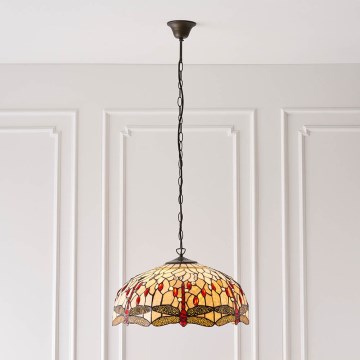 Endon 64079 - Luster na lancu Tiffany DRAGONFLY 3xE27/60W/230V prečnik 50 cm