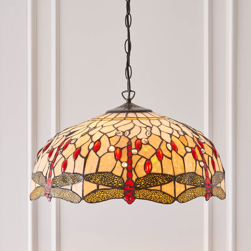 Endon 64079 - Luster na lancu Tiffany DRAGONFLY 3xE27/60W/230V prečnik 50 cm