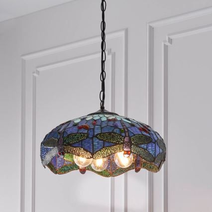 Endon 64080 - Luster na lancu Tiffany DRAGONFLY 3xE27/60W/230V prečnika 41 cm