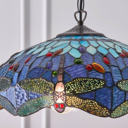 Endon 64080 - Luster na lancu Tiffany DRAGONFLY 3xE27/60W/230V prečnika 41 cm