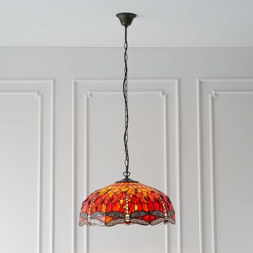 Endon 64082 - Luster na lancu Tiffany DRAGONFLY, 3xE27/60W/230V, prečnik 50 cm