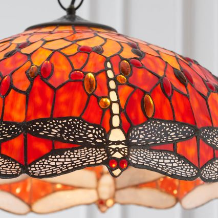 Endon 64082 - Luster na lancu Tiffany DRAGONFLY, 3xE27/60W/230V, prečnik 50 cm