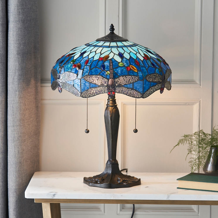 Endon 64089 - Stona lampa Tiffany DRAGONFLY 2xE27/60W/230V, prečnik 41 cm