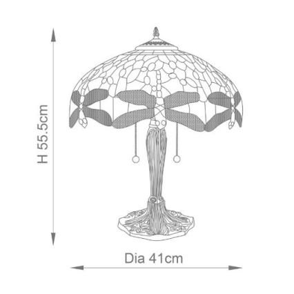 Endon 64089 - Stona lampa Tiffany DRAGONFLY 2xE27/60W/230V, prečnik 41 cm