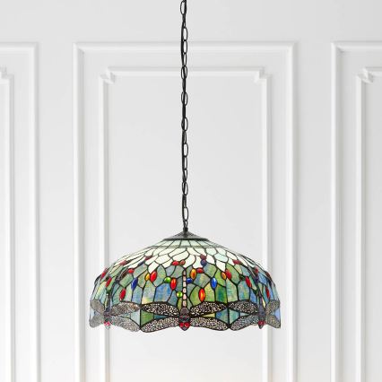 Endon 66148 - Luster na lancu Tiffany DRAGONFLY 3xE27/60W/230V prečnik 50 cm