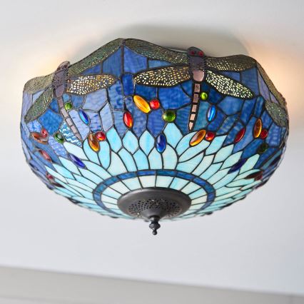 Endon 70722 - Plafonsko svetlo Tiffany DRAGONFLY 2xE27/60W/230V prečnik 41 cm