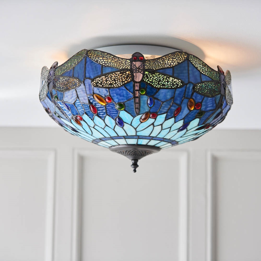 Endon 70722 - Plafonsko svetlo Tiffany DRAGONFLY 2xE27/60W/230V prečnik 41 cm