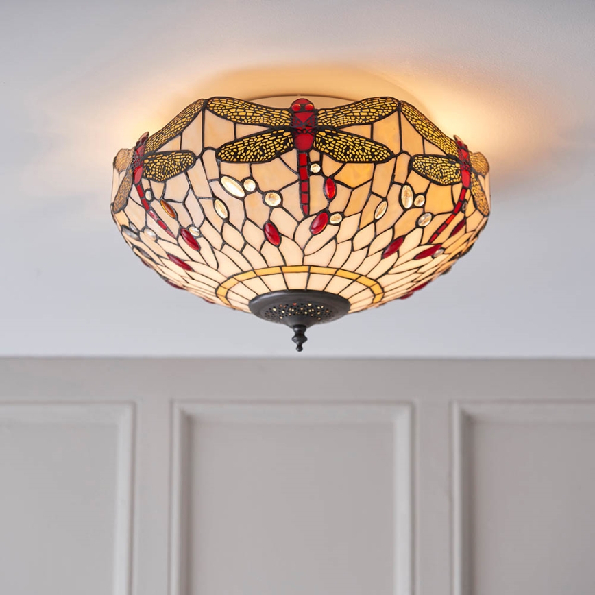 Endon 70723 - Plafonsko svetlo Tiffany DRAGONFLY 2xE27/60W/230V prečnik 41 cm