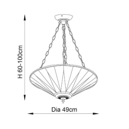 Endon 70754 - Luster na lancu Tiffany DARK STAR 3xE27/60W/230V prečnik 49 cm