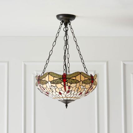 Endon 70759 - Luster na lancu Tiffany DRAGONFLY 3xE27/60W/230V Ø 41 cm