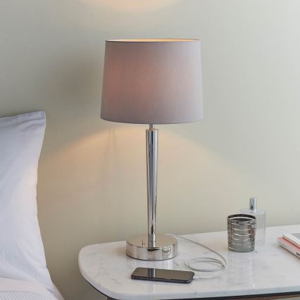 Endon 72175 - Stona lampa sa USB portom SYON 1xE14/40W/230V sjajni hrom/bež