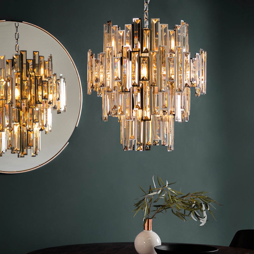 Endon 72744 - Kristalni luster na lancu VIVIANA 12xE14/40W/230V sjajni hrom/dimna