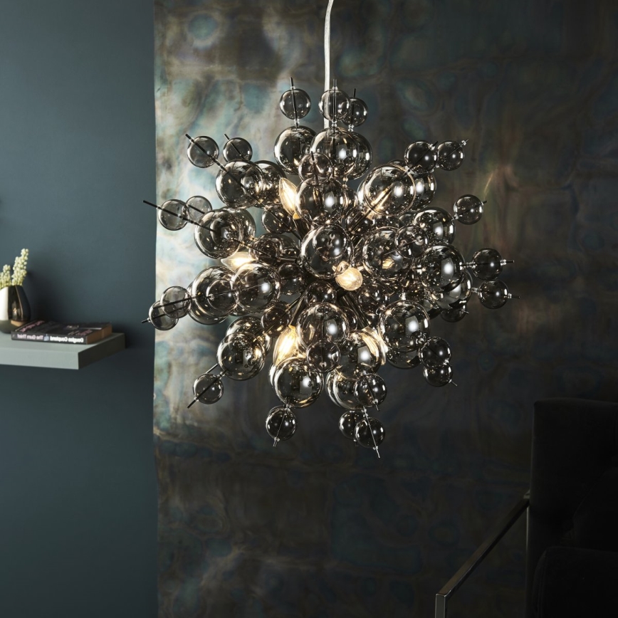 Endon 81583 - Luster na sajli JOULES 9xE14/7W/230V sjajni hrom/zadimljeno staklo