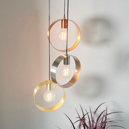 Endon 81922 - Luster na sajli HOOP 3xE27/40W/230V zlatna/bakarna/mat hrom