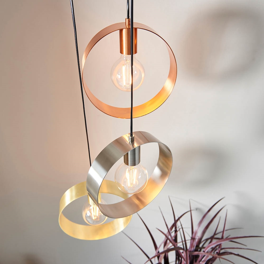 Endon 81922 - Luster na sajli HOOP 3xE27/40W/230V zlatna/bakarna/mat hrom