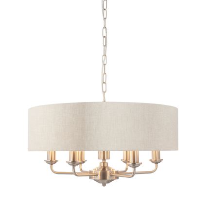 Endon 94357 - Luster na lancu HIGHCLERE 6xE14/40W/230V, prečnika 55 cm, bež/matni hrom