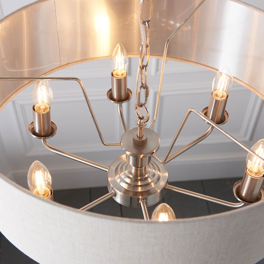Endon 94357 - Luster na lancu HIGHCLERE 6xE14/40W/230V, prečnika 55 cm, bež/matni hrom
