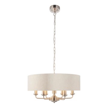 Endon 94357 - Luster na lancu HIGHCLERE 6xE14/40W/230V, prečnika 55 cm, bež/matni hrom