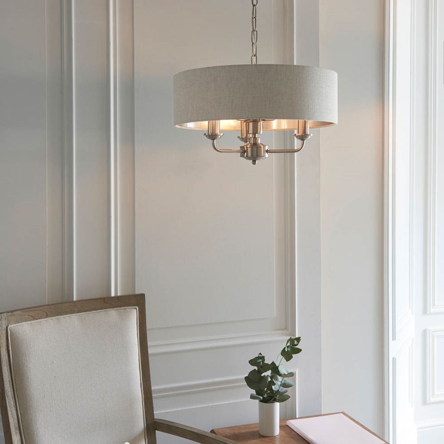 Endon 94361 - Luster na lancu HIGHCLERE 3xE14/40W/230V bež/mat hrom prečnik 45 cm