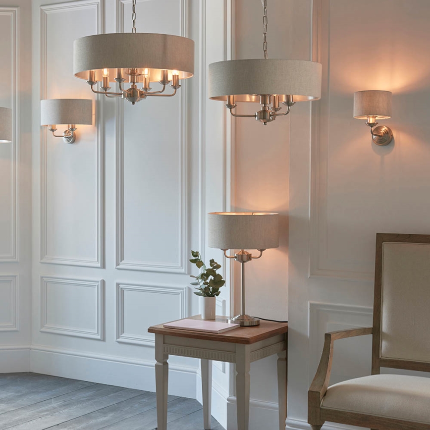 Endon 94361 - Luster na lancu HIGHCLERE 3xE14/40W/230V bež/mat hrom prečnik 45 cm