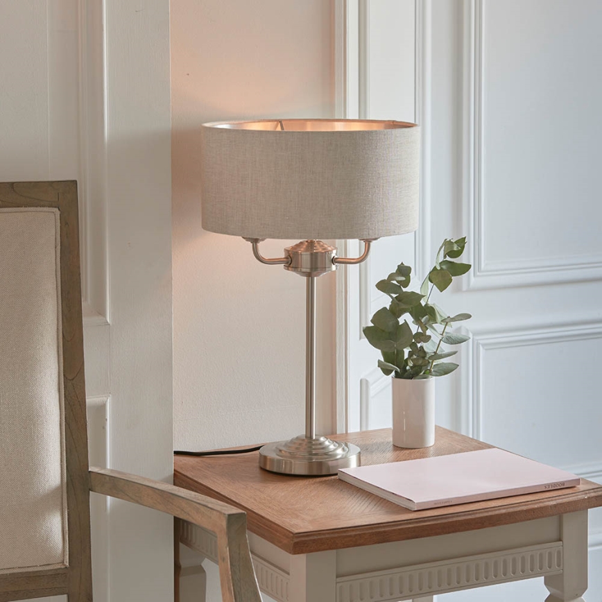 Endon 94369 - Stona lampa HIGHCLERE 3xE14/18W/230V bež/matni hrom prečnik 32 cm