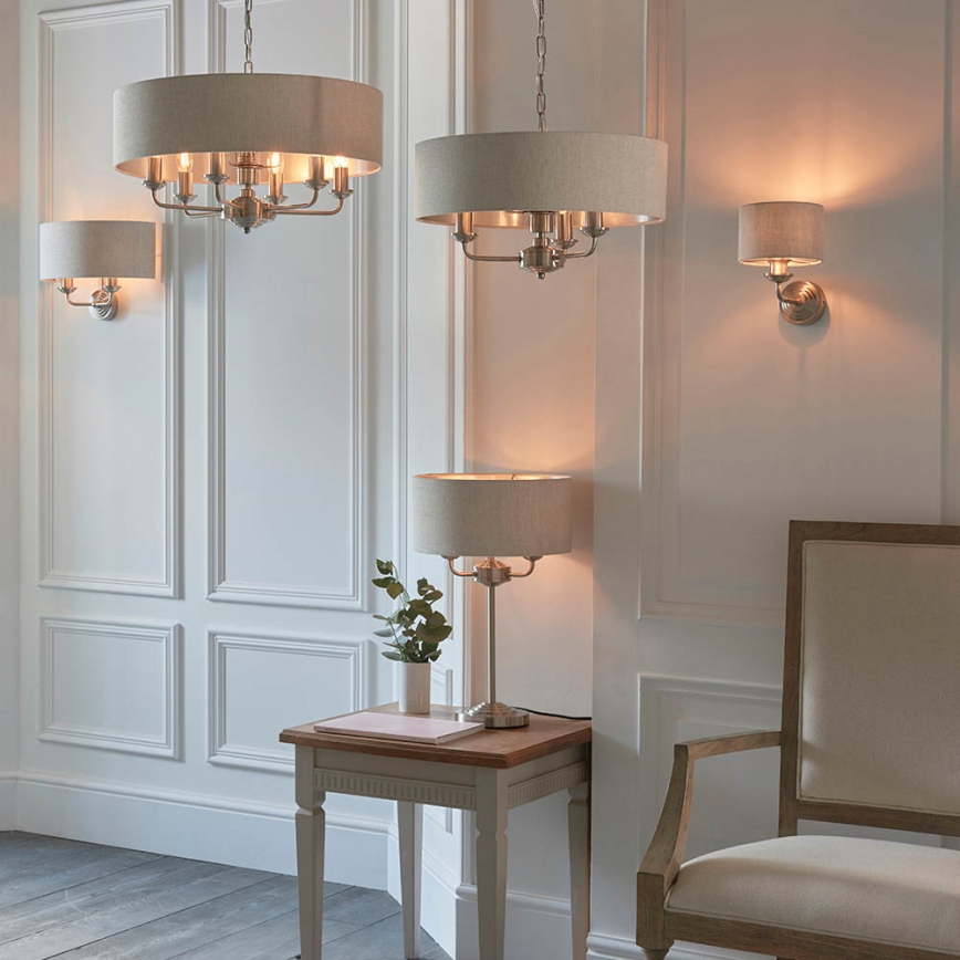 Endon 94369 - Stona lampa HIGHCLERE 3xE14/18W/230V bež/matni hrom prečnik 32 cm