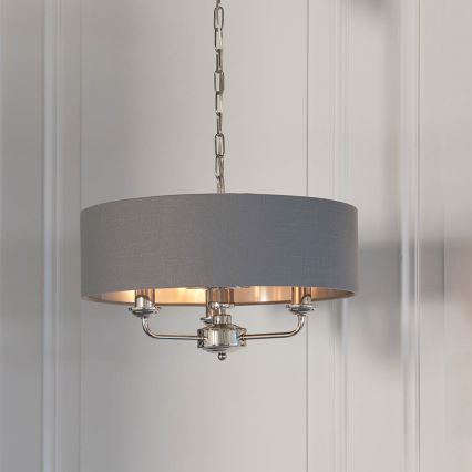 Endon 94377 - Luster na lancu HIGHCLERE 3xE14/40W/230V siva/sjajni hrom, prečnik 45 cm