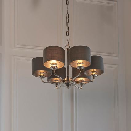 Endon 94381 - Luster na lancu HIGHCLERE 6xE14/28W/230V siva/sjajni hrom