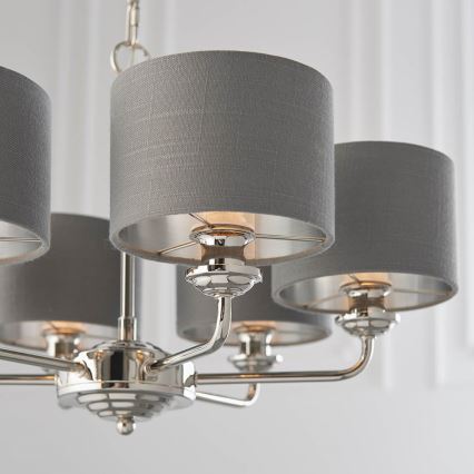 Endon 94381 - Luster na lancu HIGHCLERE 6xE14/28W/230V siva/sjajni hrom