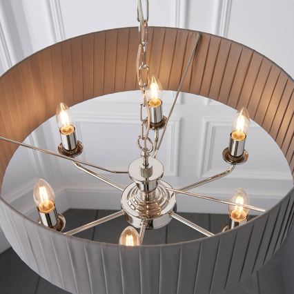 Endon 94397 - Luster na lancu HIGHCLERE 6xE14/40W/230V siv/sjajni hrom, prečnik 35 cm