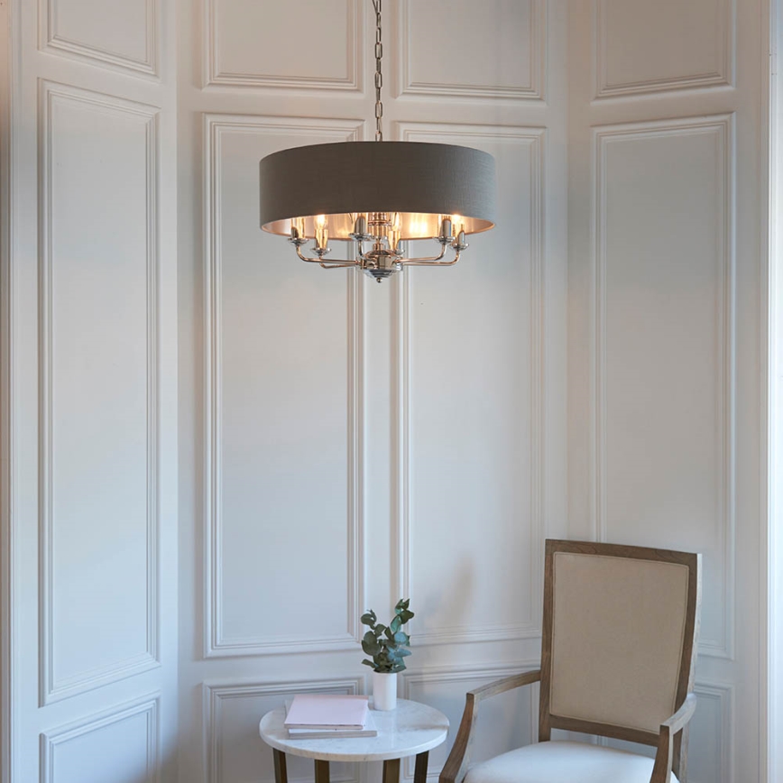 Endon 94415 - Luster na lancu HIGHCLERE 8xE14/40W/230V siva/sjajni hrom prečnik 70 cm