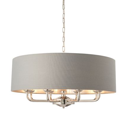 Endon 94415 - Luster na lancu HIGHCLERE 8xE14/40W/230V siva/sjajni hrom prečnik 70 cm