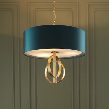 Endon 95220 - Luster na lancu 3xE27/10W/230V prečnik 60 cm plava/mesing