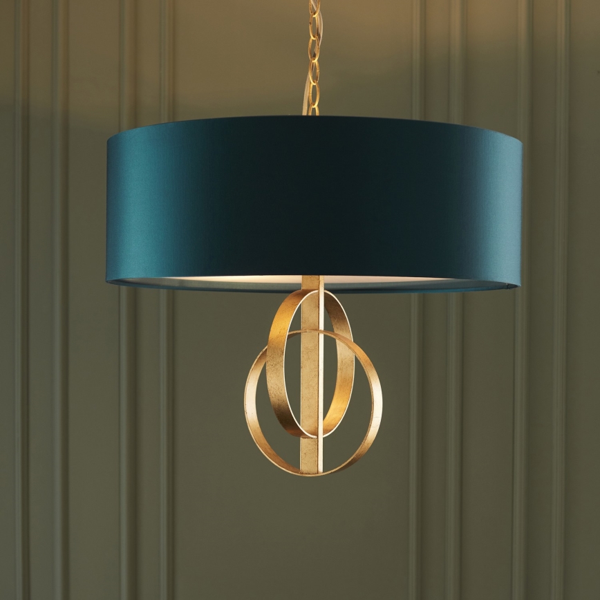 Endon 95220 - Luster na lancu 3xE27/10W/230V prečnik 60 cm plava/mesing
