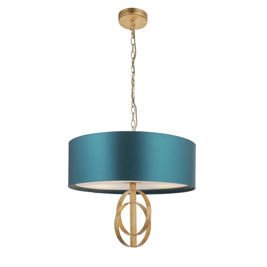 Endon 95220 - Luster na lancu 3xE27/10W/230V prečnik 60 cm plava/mesing