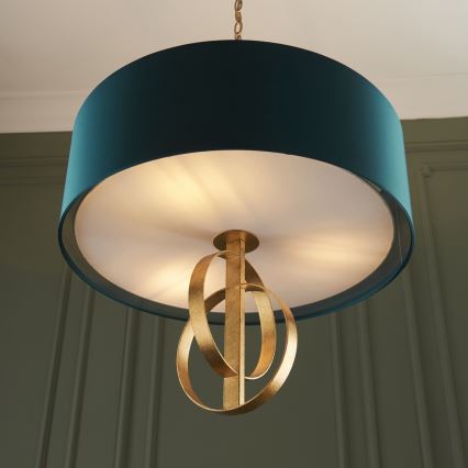 Endon 95220 - Luster na lancu 3xE27/10W/230V prečnik 60 cm plava/mesing