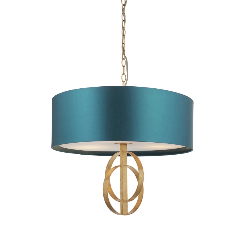 Endon 95220 - Luster na lancu 3xE27/10W/230V prečnik 60 cm plava/mesing